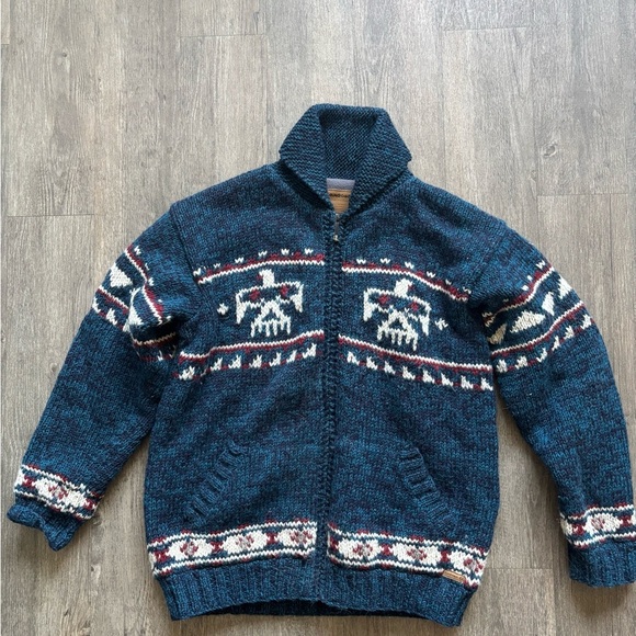 Blue and White Nordic Cardigan Sweater - Picture 1 of 7